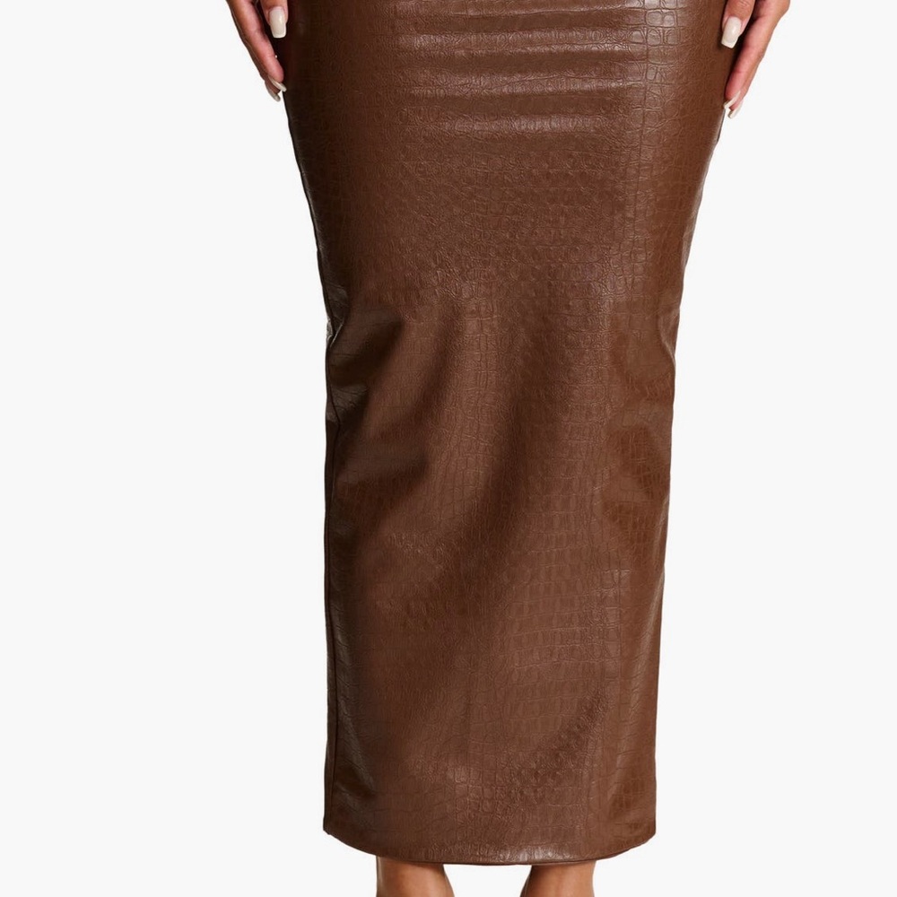 Naked Wardrobe Croc Embossed Faux Leather MIDI Skirt